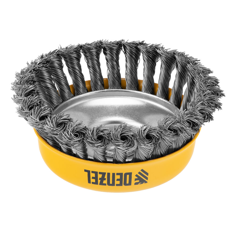 Щетка для УШМ, 125 мм, Чашка, крученая нержавеющая проволока 0.5 мм, М14 Denzel (746273)