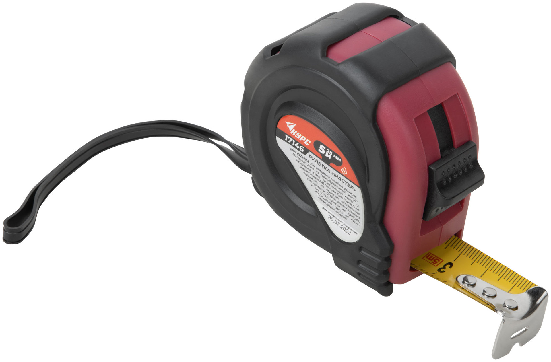 Рулетка прорезиненный корпус Мастер 5 м x 25 мм