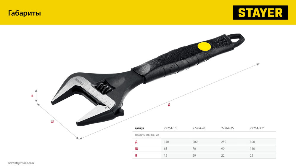 Ключ разводной COBRA, 250/50 мм, Professional (27264-25) STAYER