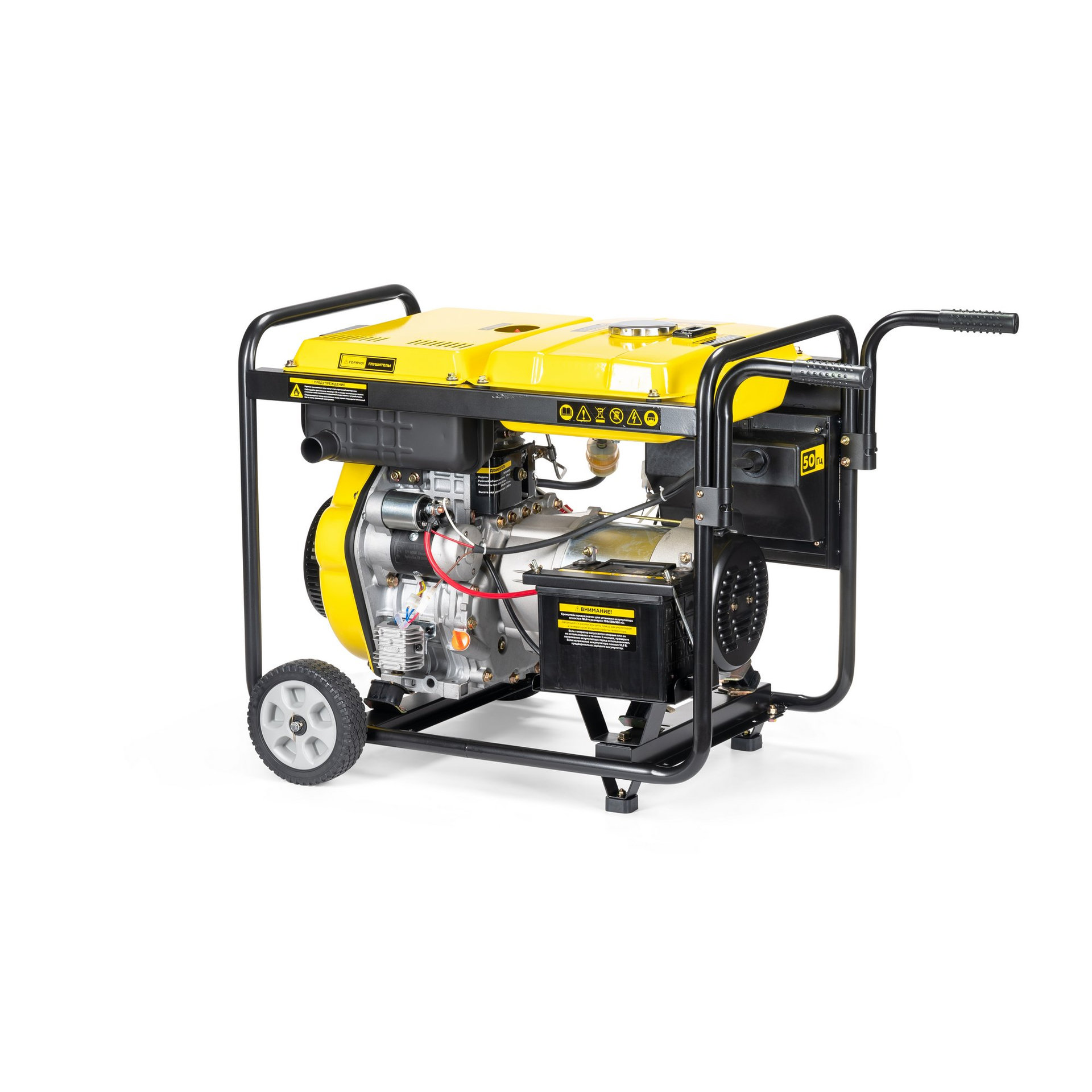 Генератор диз. CHAMPION DG6501E (5/5,5кВт 8,9лс 12,5л 12V 99кг эл.стартер, колеса, счетчик) (DG6501E)