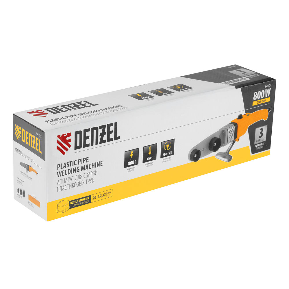 Аппарат для сварки пластиковых труб DWP-800, Х-Pro, 800 Вт, 300 град, комплект насадок, 20-32 мм Denzel (94207)