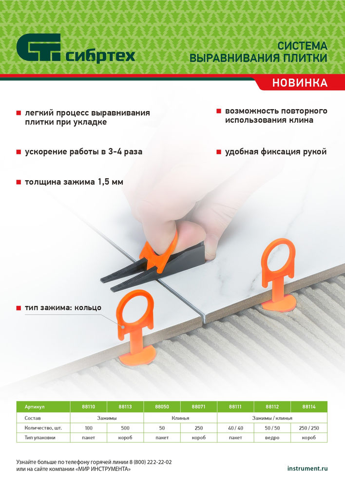 Комплект зажим и клин для системы выравнивания плитки СВП Кольцо, 40/40 шт. в пакете Сибртех (88111)