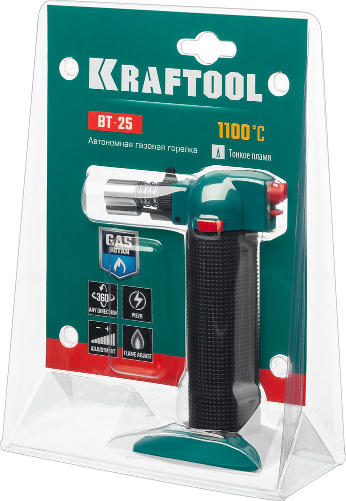 Автономная газовая горелка BT-25, 1100°С, с пьезоподжигом KRAFTOOL 55507