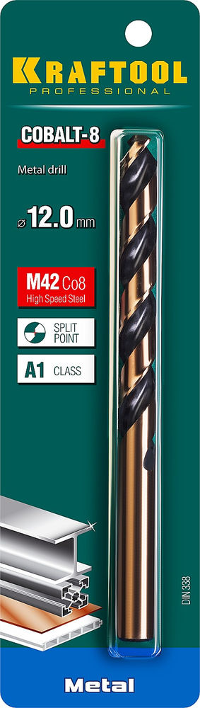 Сверло по металлу 12.0 х 151 мм сталь М42, HSS-Co(8%) COBALT-8 KRAFTOOL 29656-12