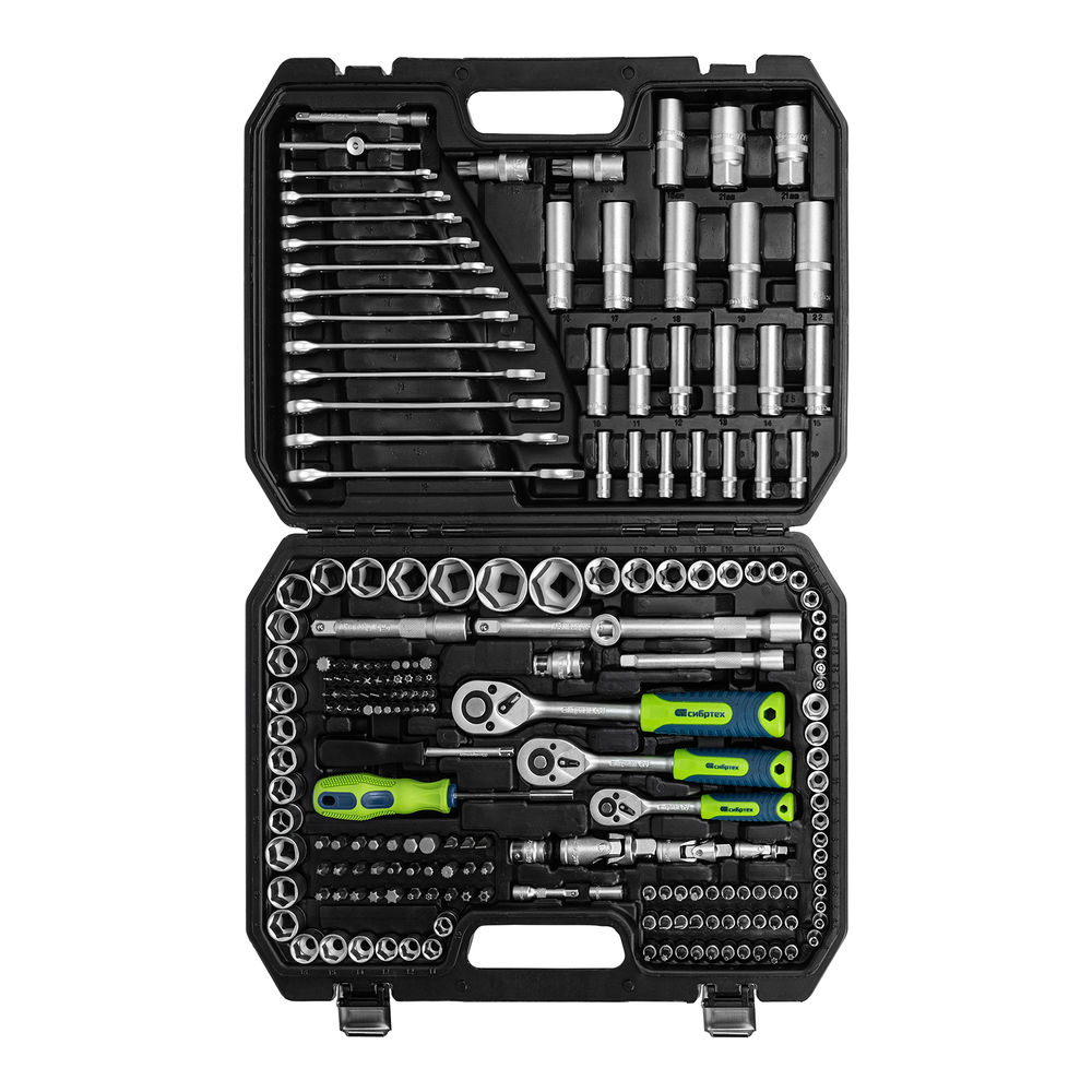 Набор инструментов, 1/2, 3/8, 1/4, пластиковый кейс 215 предм. Сибртех