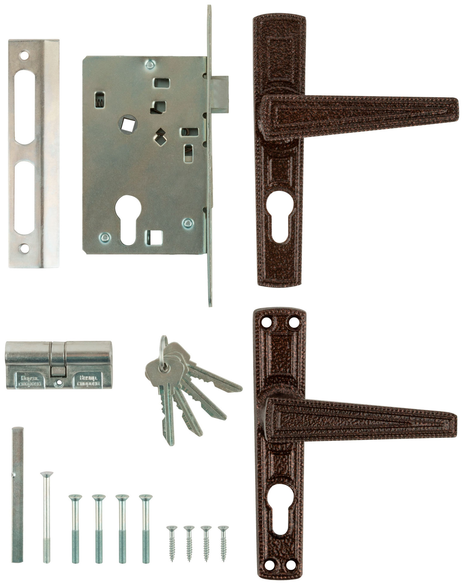 Замок врезной с ручками Зенит ЗВ4-3.01, медь (67000)