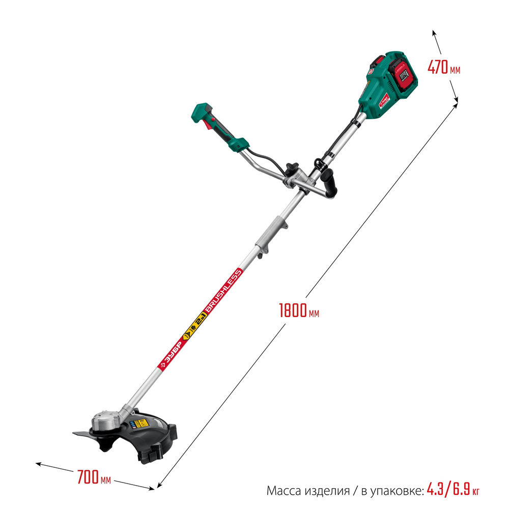 Бесщеточный триммер 36 В 35/25.5 см 2х18 В АКБ 2 А·ч ЗУБР С1-18 ТАБ-365-22
