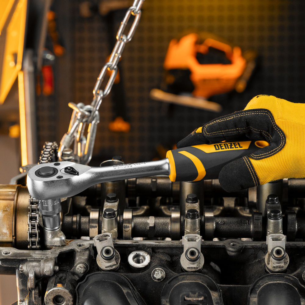 Ключ-трещотка 1/2, 90 зубьев, с быстрым сбросом, CrV Denzel