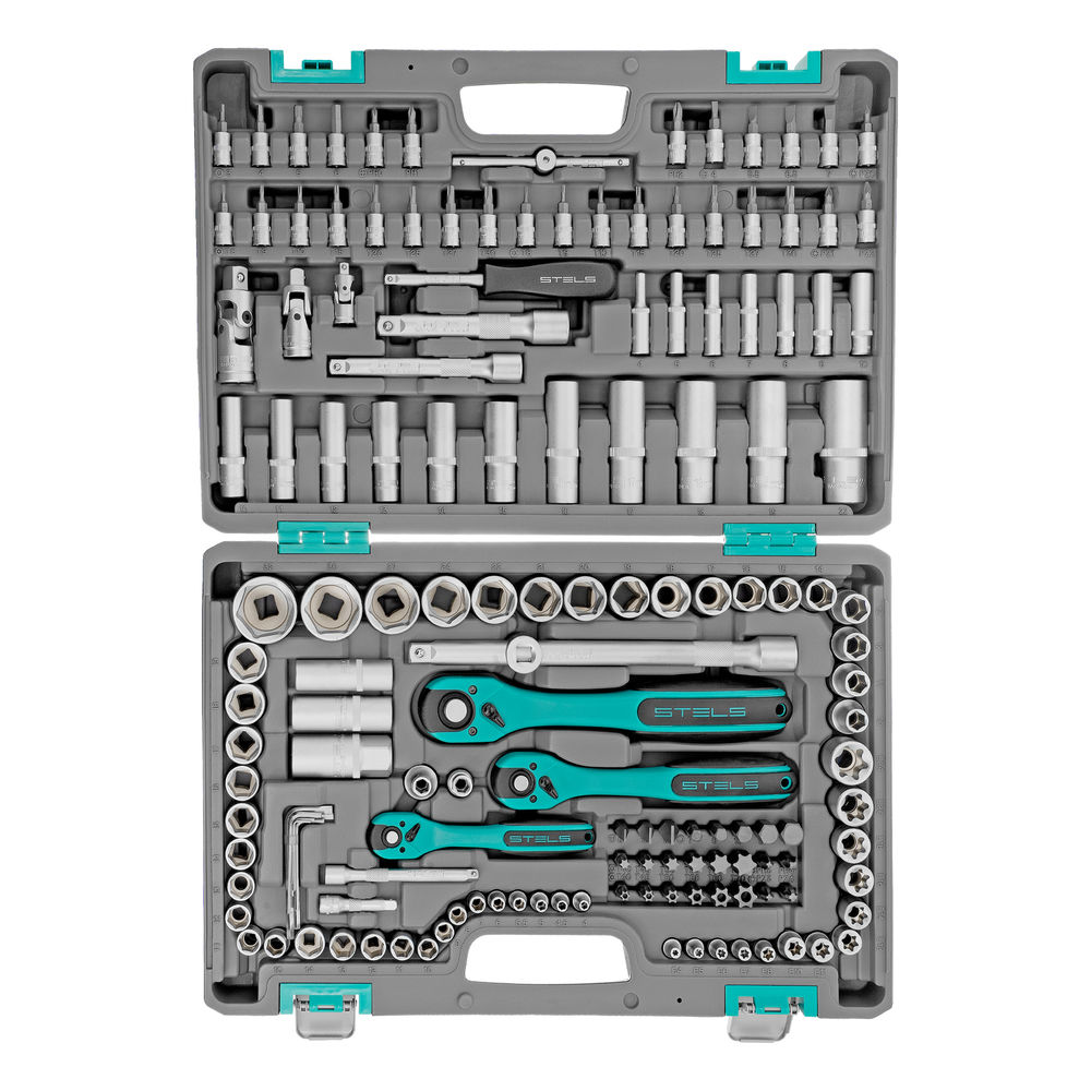 Набор инструментов, 1/4, 3/8, 1/2, Cr-V, S2, усиленный кейс, 151 предмет Stels