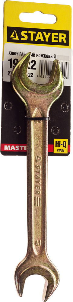 Ключ гаечный рожковый 19 x 22 мм STAYER 27038-19-22