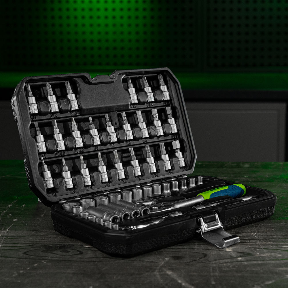 Набор инструментов, 1/4, пластиковый кейс 56 предметов Сибртех