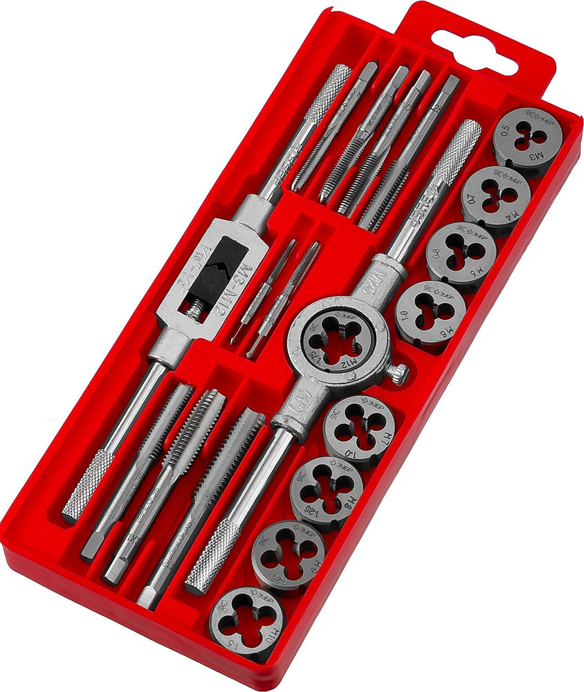 Набор метчиков и плашек 20 предм. сталь 9ХС в пластиковом боксе ЗУБР 2810-H20