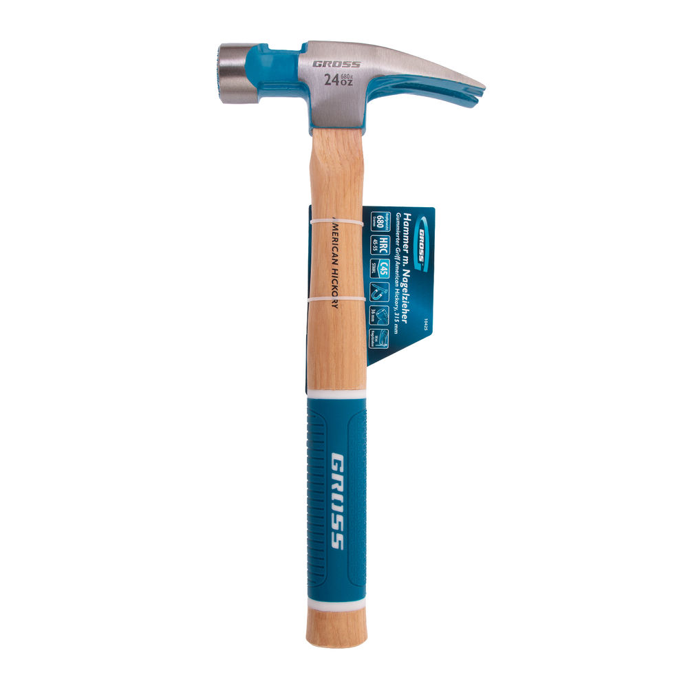 Молоток-гвоздодер, 680 г, угол 75, магнит, обрезиненная рукоятка AMERICAN HICKORY GROSS (10425)