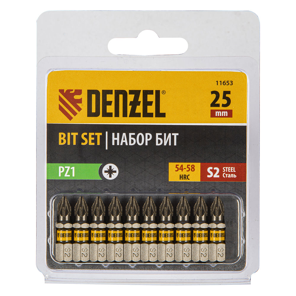Бита PZ1х25, сталь S2, шестигранный профиль, 10 шт. Е 6,3 Denzel (11653)