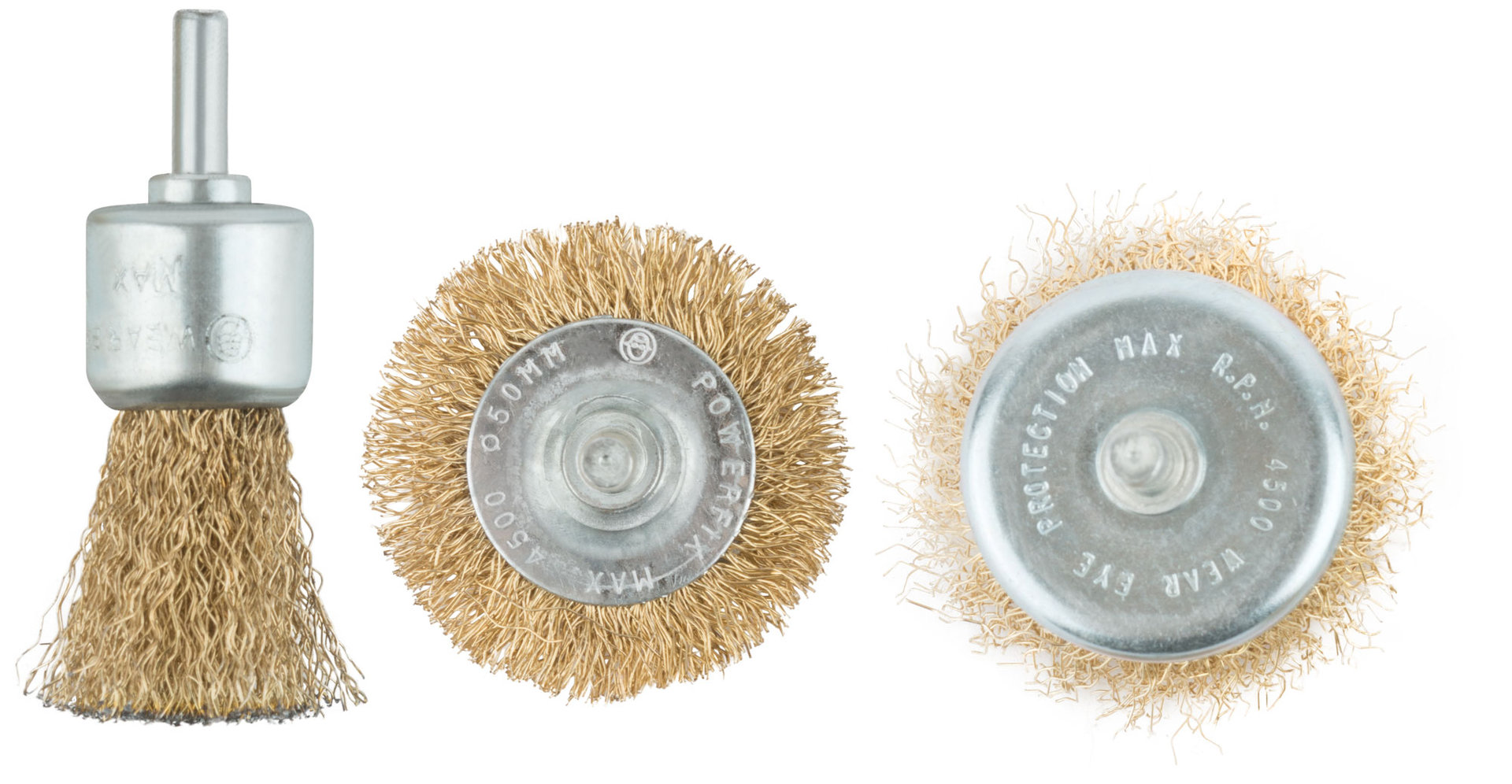 Корщетки со штифтом, набор 3 шт. (колесо 50 мм / чашка 50 мм / венчик 25 мм) (38561М)