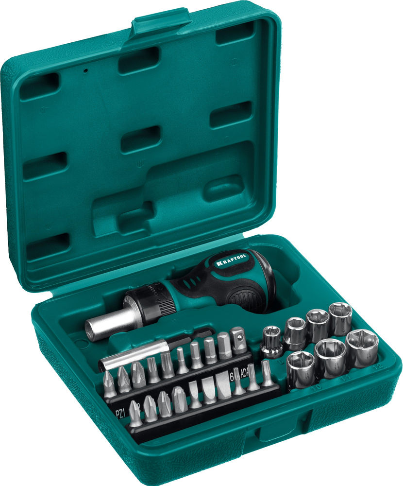 Отвертка реверсивная с насадками, 29 предм. Kompakt-29 KRAFTOOL 25556-H29