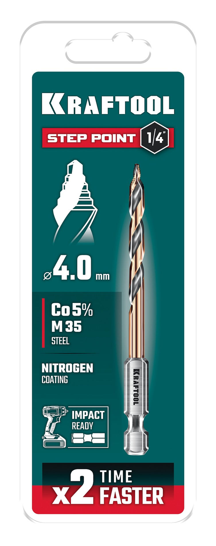KRAFTOOL STEP POINT, d 4.0 х 83 мм, сверло по металлу для винтовёртов и шуруповертов IMPACT READY (29653-4)