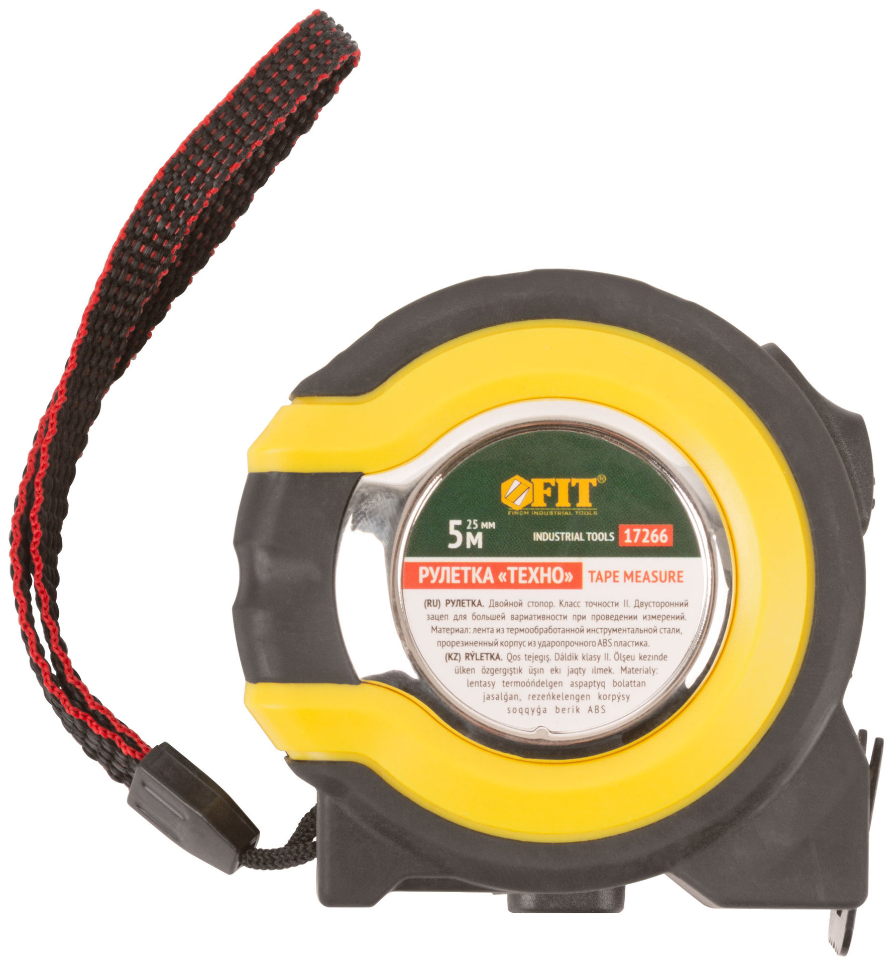 Рулетка прорезиненный корпус, двойной стопор Техно 5 м x 25 мм