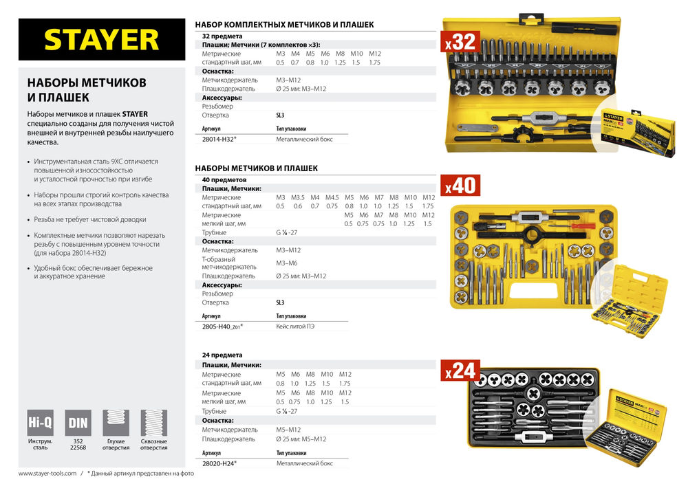 Набор метчиков и плашек 40 предметов инструментальная сталь MaXCut STAYER 2805-H40