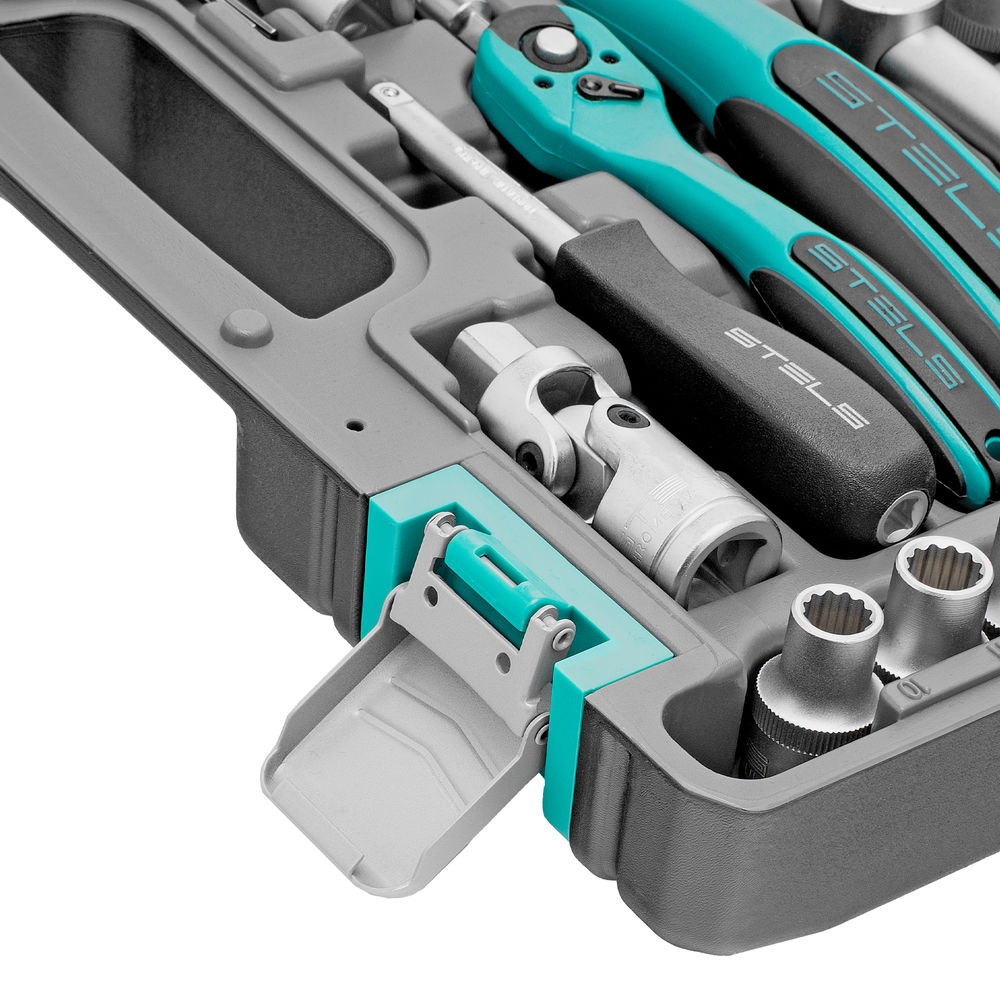 Набор инструментов 1/2, 1/4, CrV, 12 гранные головки, пластиковый кейс, 94 предмета Stels