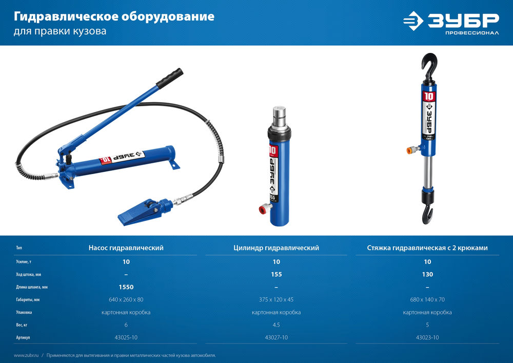 Стяжка гидравлическая 10 т ЗУБР Профессионал 43023-10