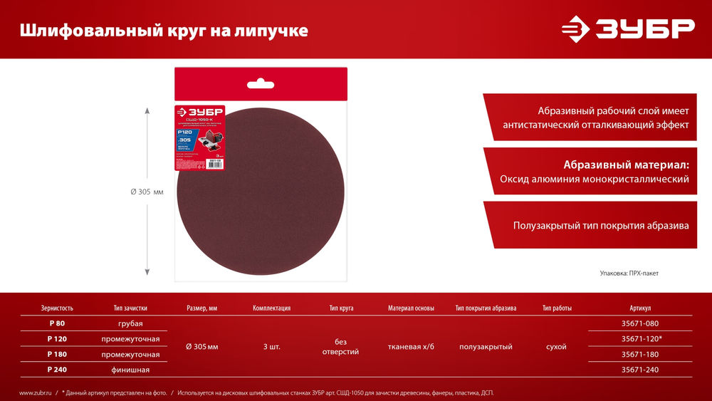 Круг шлифовальный сетчатый на липучке Жираф СЕТКА 225 мм, Р120, 3 шт ЗУБР Профессионал 35675-120
