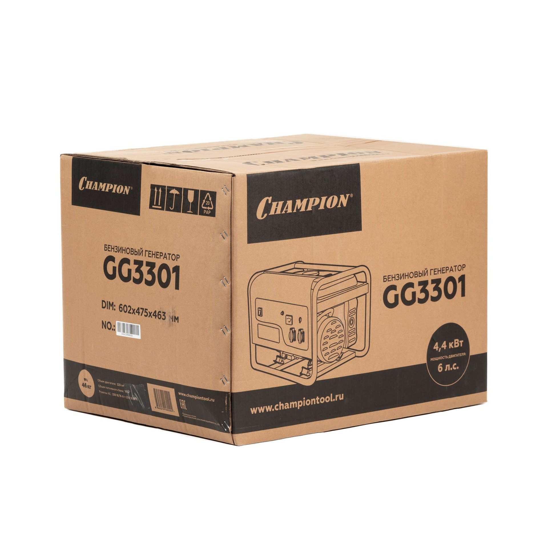 Генератор CHAMPION GG3301 (2,8/3,1кВт 6лс 15л 46кг) (GG3301)