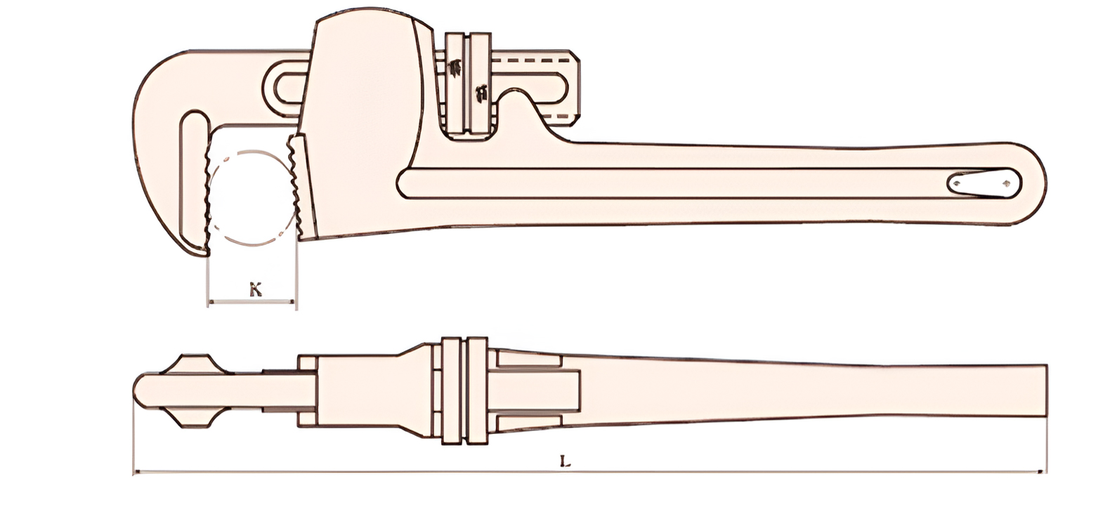 Ключ трубный американская модель 30x250 искробезопасный сплав BeCu 131A-1004, HORTZ