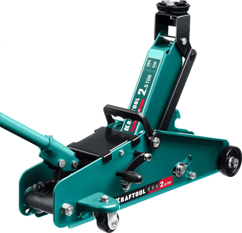 Домкрат подкатной 2.5 т, 140 - 385 мм с увеличенным подъемом и фиксатором S-PIN KRAFTOOL 43457-2.5