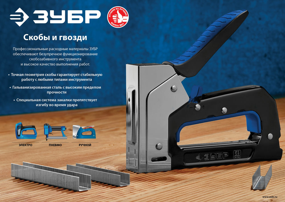 Скобы 8 мм, тип 24, калибр 23GA, 1000 шт Профессионал ЗУБР 31555-08