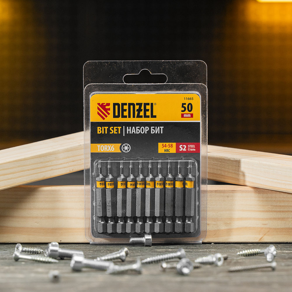 Бита TX 6х50, сталь S2, шестигранный профиль, 10 шт. Е 6,3 Denzel (11665)