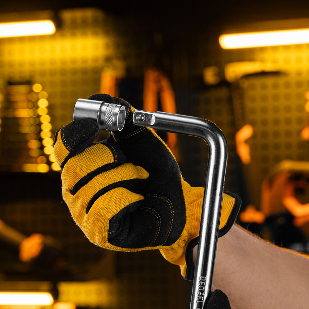 Вороток Г-образный, 300*75 мм, квадрат 1/2, CrV, матовый хром Denzel