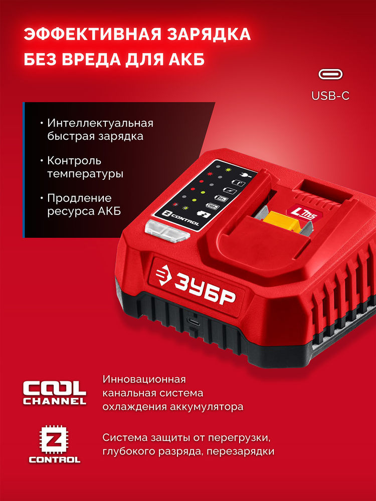 Зарядное устройство для LMS АКБ 20 В 2 порта 2?3 А ЗУБР БЗУ-20-2