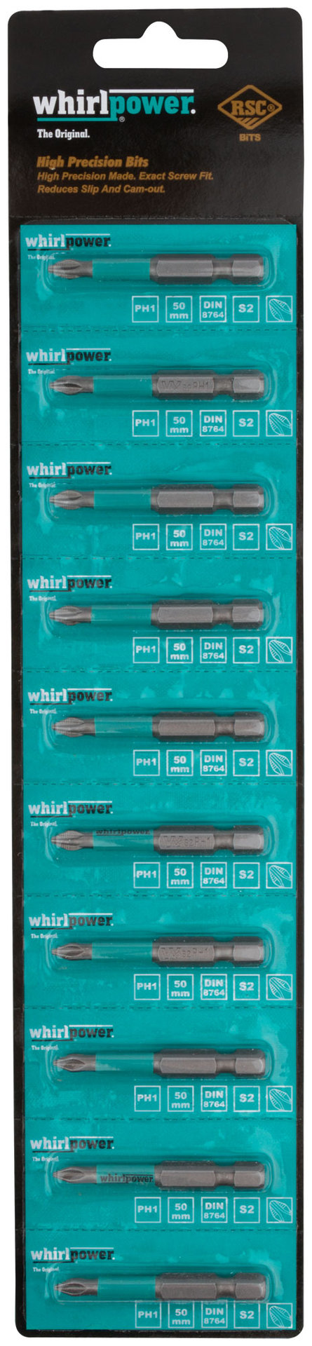 Биты WP, сталь S2, с насечкой, Профи, 50 мм PH1, 10 шт. (57576)
