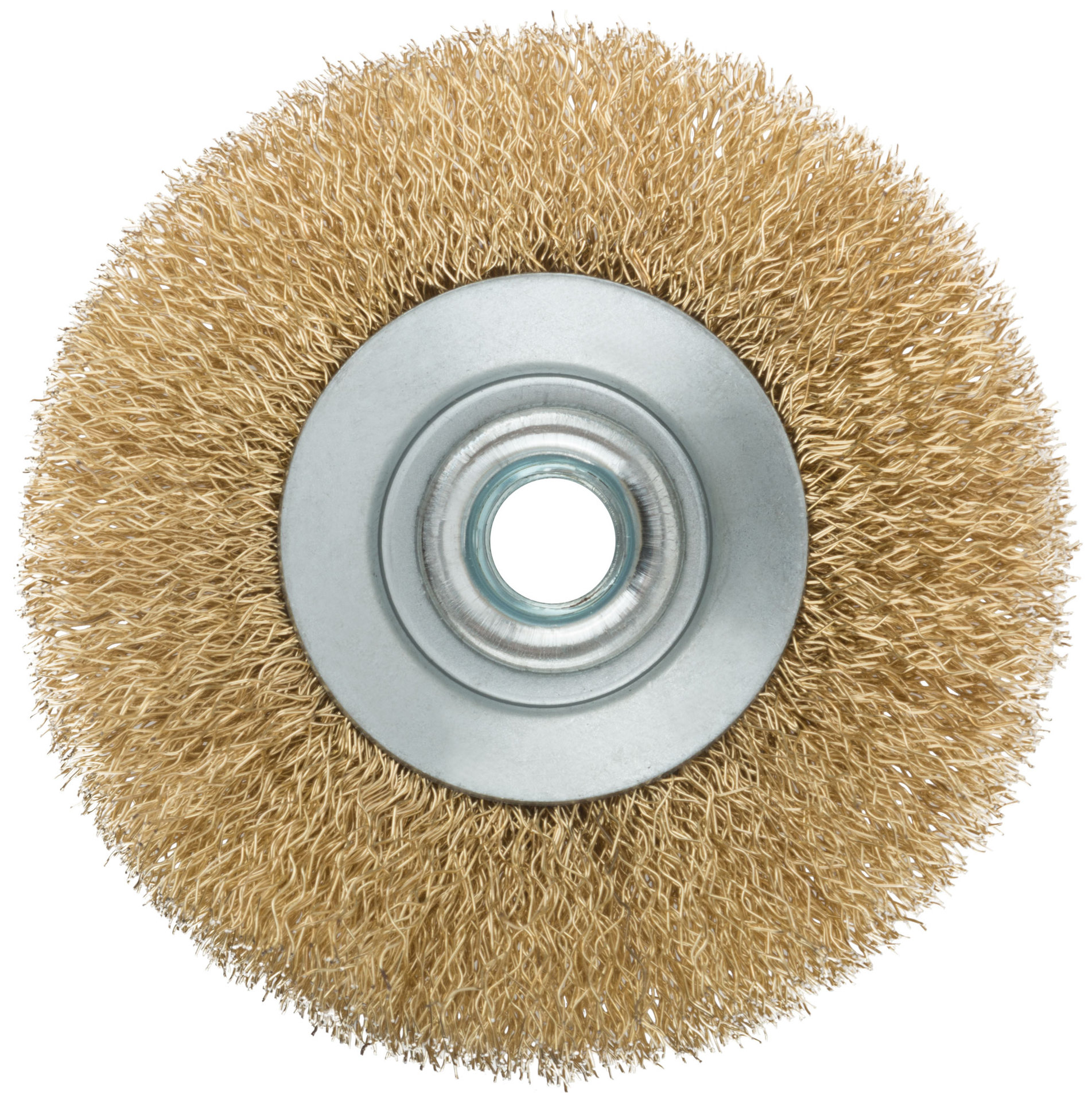 Корщетка, тип колесо с наклоном, гайка М14, стальная волнистая латунированная проволока 100 мм (38926М)