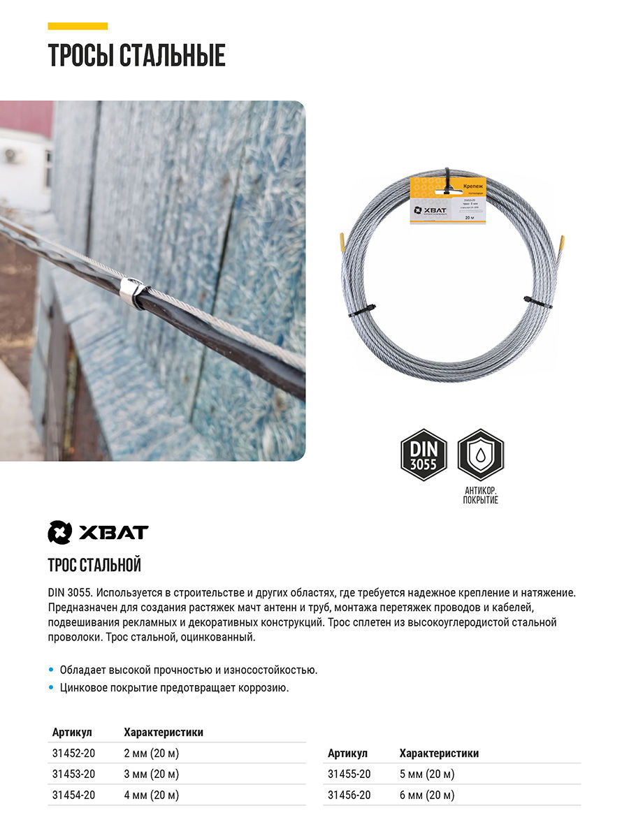 Трос стальной DIN 3055 5 мм (20 м) Фасовка (31455-20)