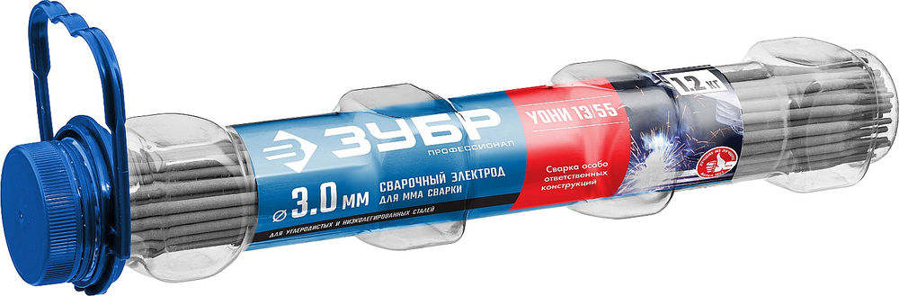 Электрод сварочный УОНИ 13/55 с основным покрытием D 3.0 x 350 мм, 1.2 кг в ПВХ тубе ЗУБР Профессионал 40021-3.0