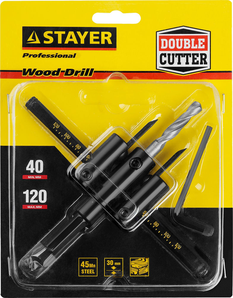 Сверло по дереву регулируемое двурезцовое d 30-120 мм Балеринка STAYER 2944