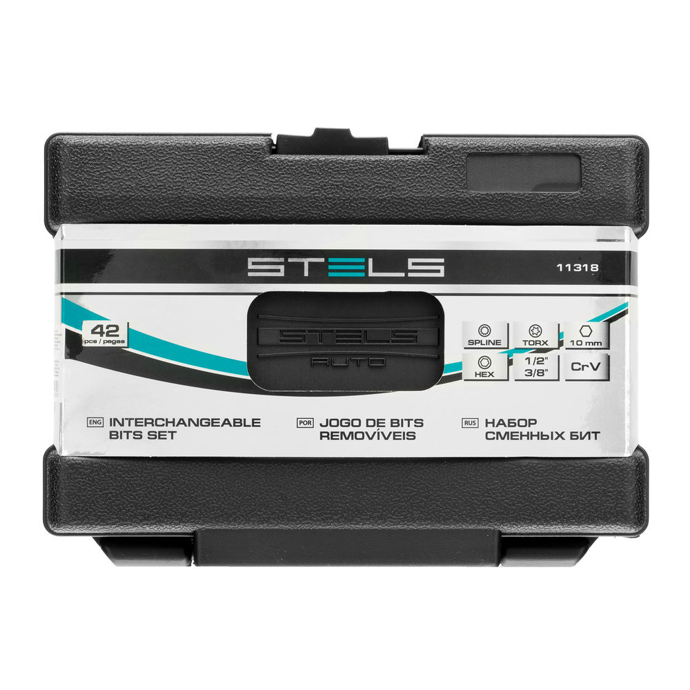 Набор бит HEX, Torx , SPLine, хвостовик-шестигранник 1/2, CrV, 42 шт. Stels (11318)