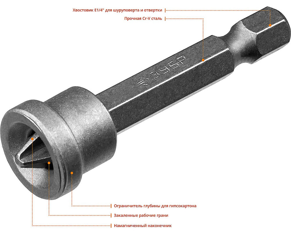 Биты с ограничителем 10 шт, PH2, 50 мм ЗУБР 26002-2-50-10