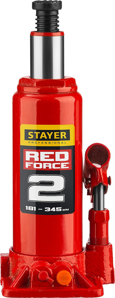 Домкрат бутылочный гидравлический в кейсе 2 т, 181 - 345 мм RED FORCE Professional STAYER 43160-2-K