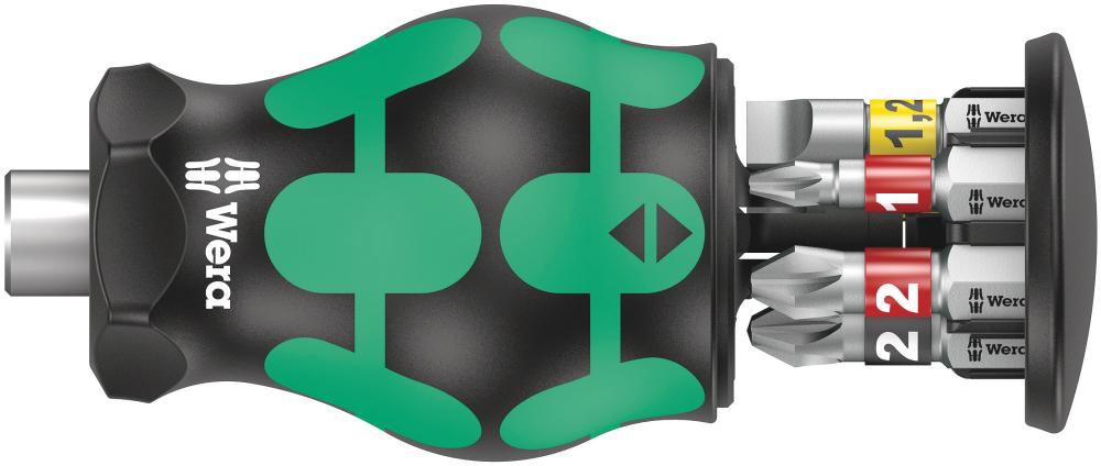 Отвёртка-битодержатель короткая SL: 0.8x5.5/1.2x6.5, PH 1/2, PZ 1/2 с битами, магнит, 6 пр. Kraftform Kompakt Stubby Magazin 2 WE-008874