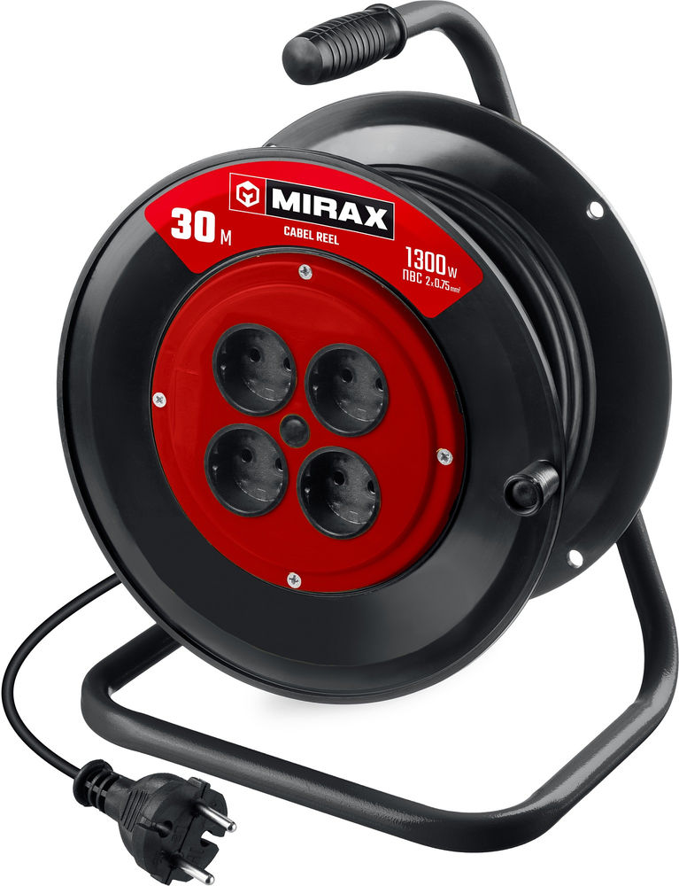 Удлинитель на катушке 2 х 0.75 мм? 30 м ПВС 1300 Вт MIRAX 55052-30