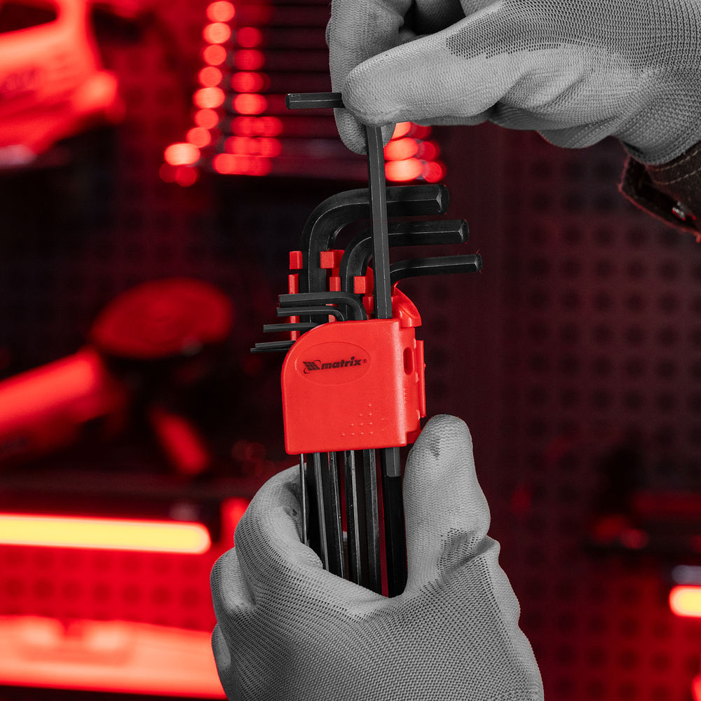 Набор ключей имбусовых HEX, 1.5-10 мм, CrV, 9 шт, удлиненные Matrix