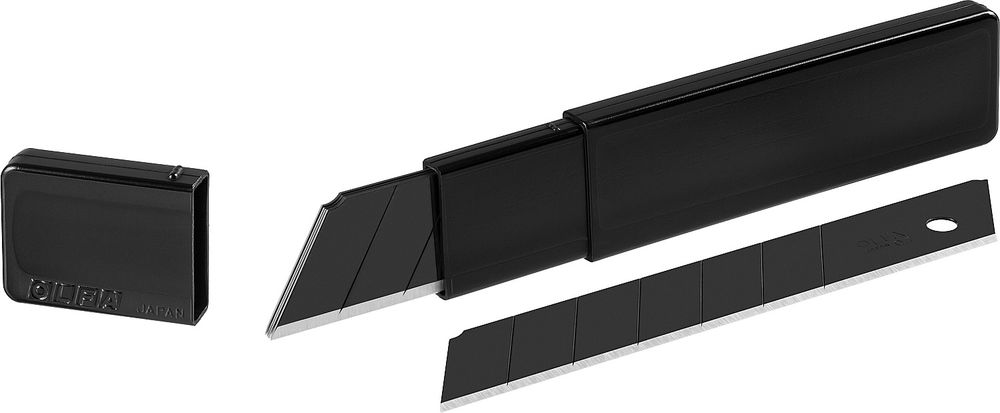 Черные сегментированные лезвия EXCEL BLACK 25 мм, 5 шт, в пластиковом кейсе + блистер, особо острые OLFA OL-HBB-5B