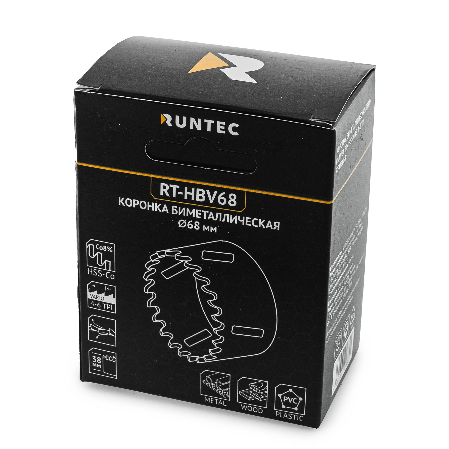 Коронка биметаллическая 68 мм BiM HSS-Co8, 4-6 TPI RUNTEC RT-HBV68