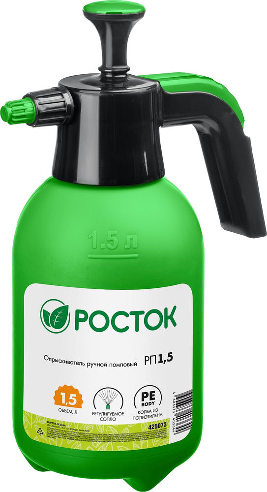 Помповый опрыскиватель 1.5 л, ручной, колба из полиэтилена РОСТОК РП-1.5 425073