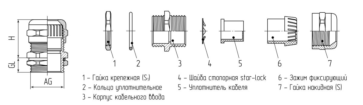 Ввод кабельный латунный MGM-EMC 32 (16-22 мм) (Fortisflex) (89324)
