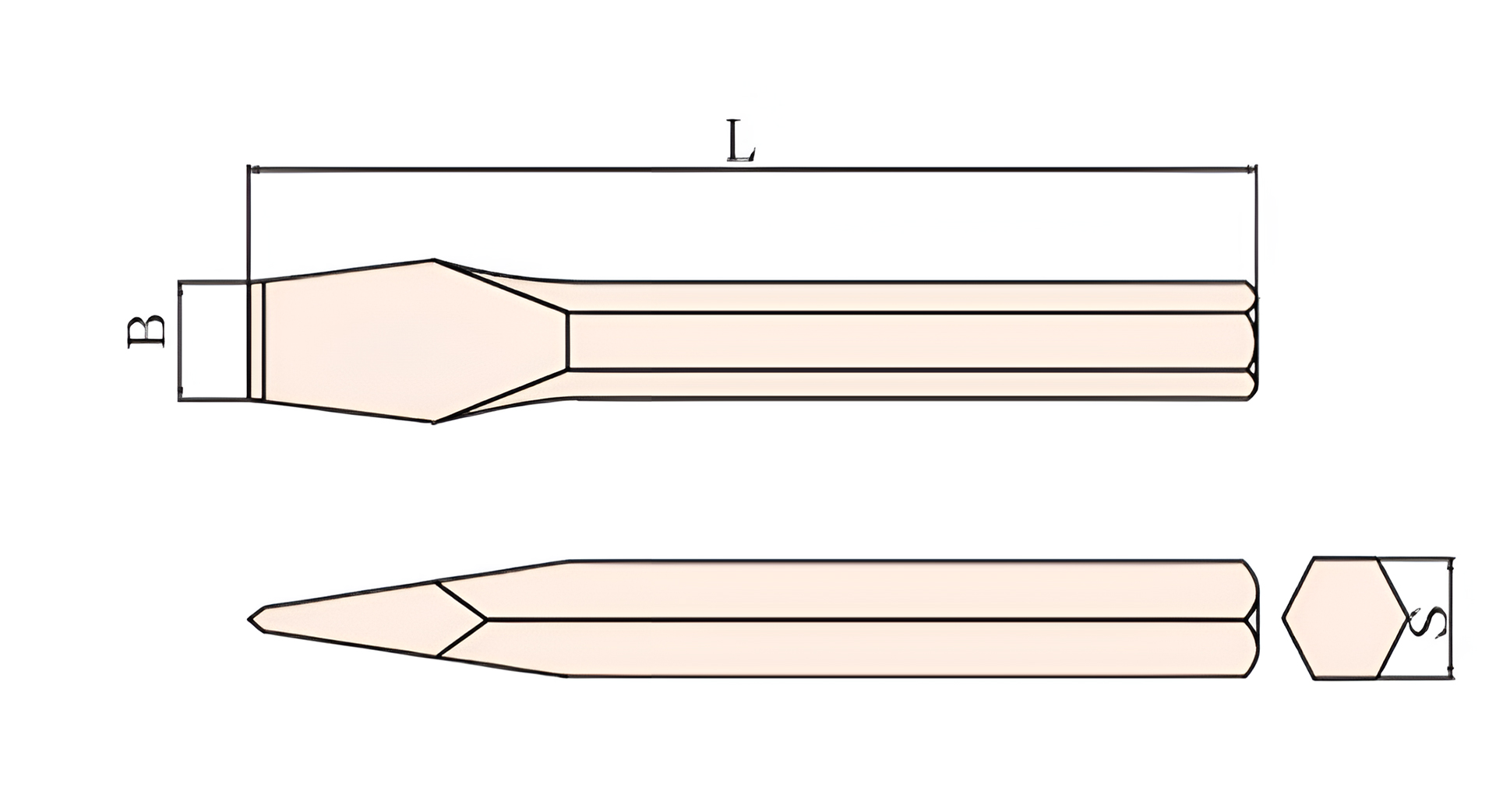 Зубило плоское 6-гранное 600х24 искробезопасный сплав BeCu 232-1014, HORTZ