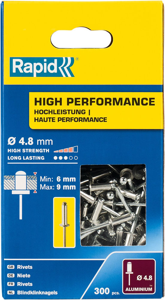 Алюминиевая высокопроизводительная заклепка R:High-performance-rivet, 4.8 х 12 мм, 300 шт RAPID 5001436